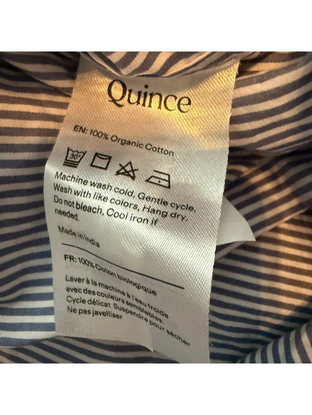 Quince 100% Organic Cotton Poplin Button Front Shirt Light Blue Stripe Large NWT - Picture 4 of 5